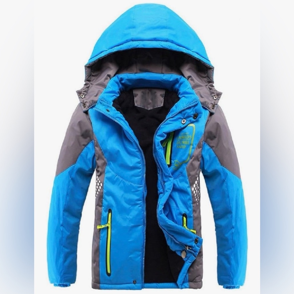 Blue and Gray Fleece Hooded Jacket